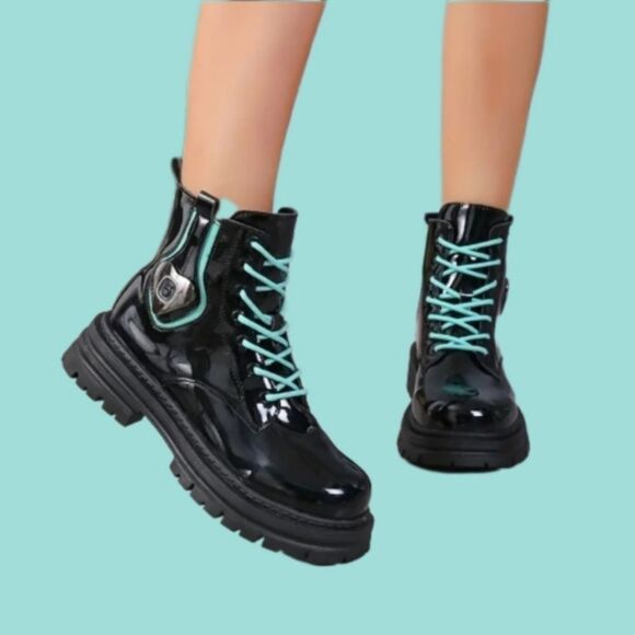 Ladies color block combat boots sz 8 - Picture 4 of 16